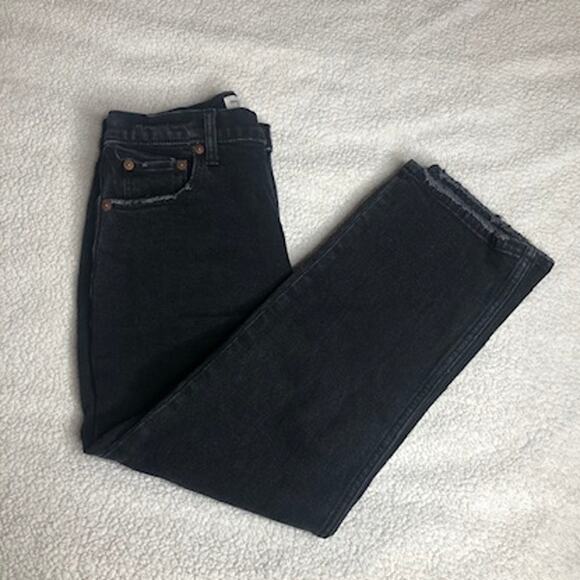 Abercrombie & Fitch ankle straight ultra high rise black distressed jeans 25/0 - Picture 2 of 7